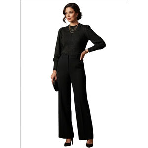 Women's LOFT Black Silver Sparkle Ribbed Crew Neck Sweater M